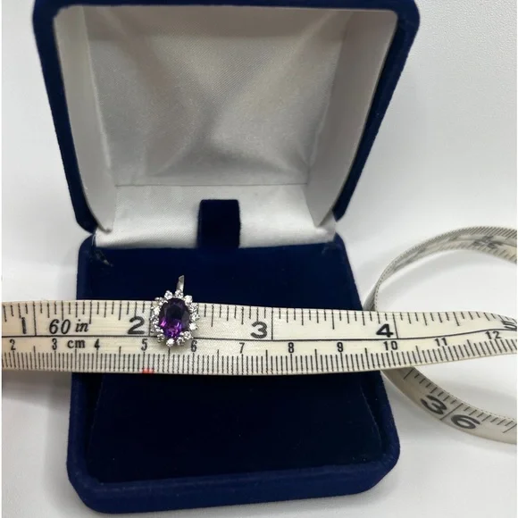 Vintage 925 Sterling Amethyst Gemstone and Cubic Zirconia Oval Screw On Earrings - Picture 7 of 7